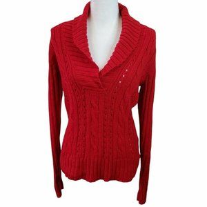 OLD NAVY Womens Sweater Large Red Heavy Cable-knit